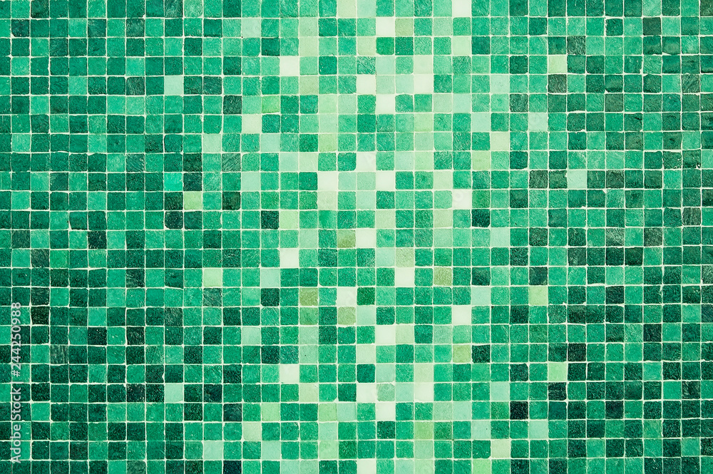 White and green mosaic wall background texture