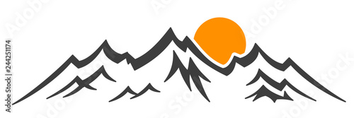 Tela Mountain ridge with many peaks and sun - stock vector