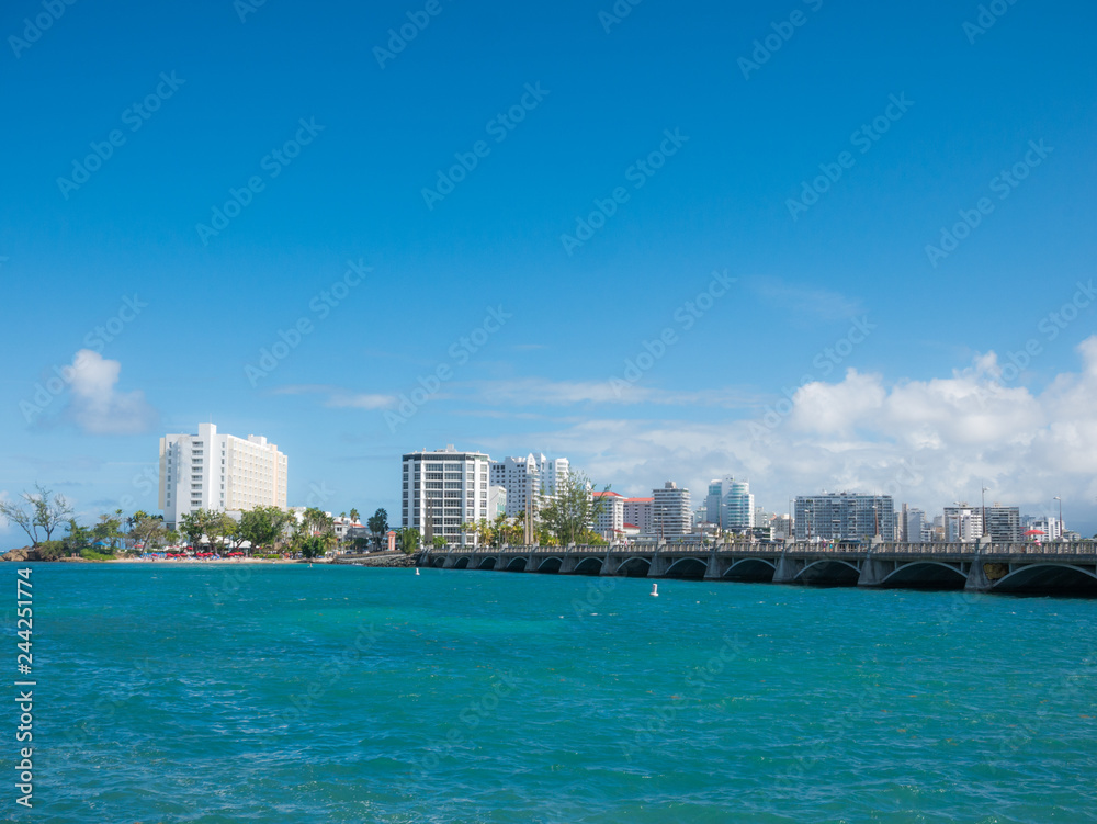 San Juan, Puerto Rico skyline on Condado Beach.