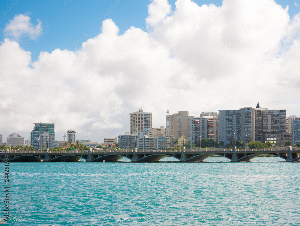 San Juan, Puerto Rico skyline on Condado Beach. San Juan, Puerto Rico skyline on Condado Beach.
