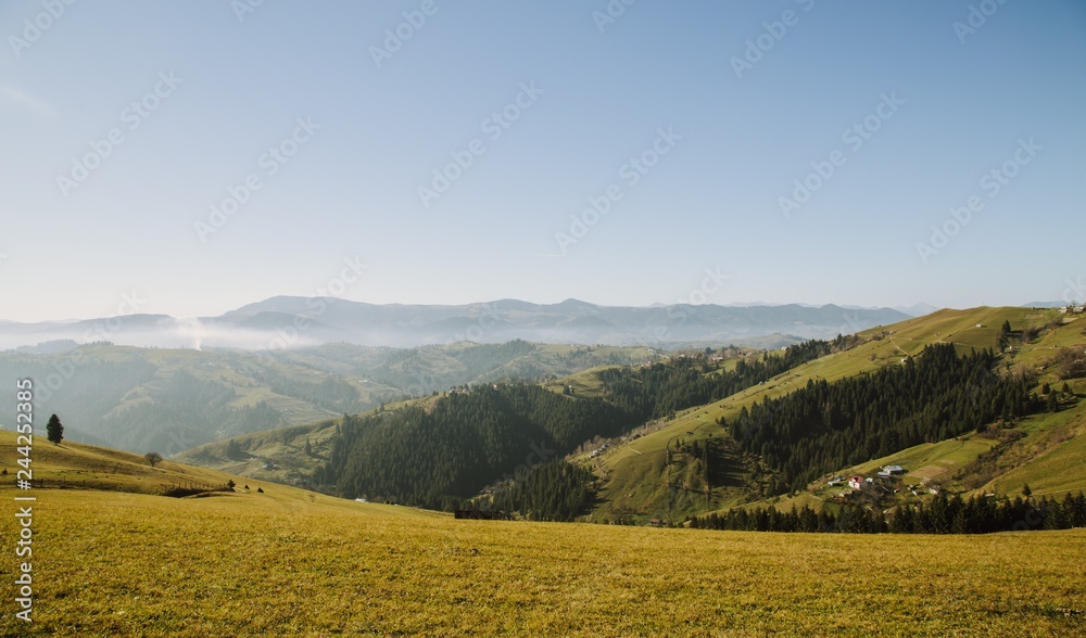 Beautiful landscape of the Carpathian mountains in village Holovy