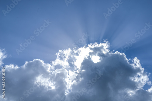 sun behind clowds