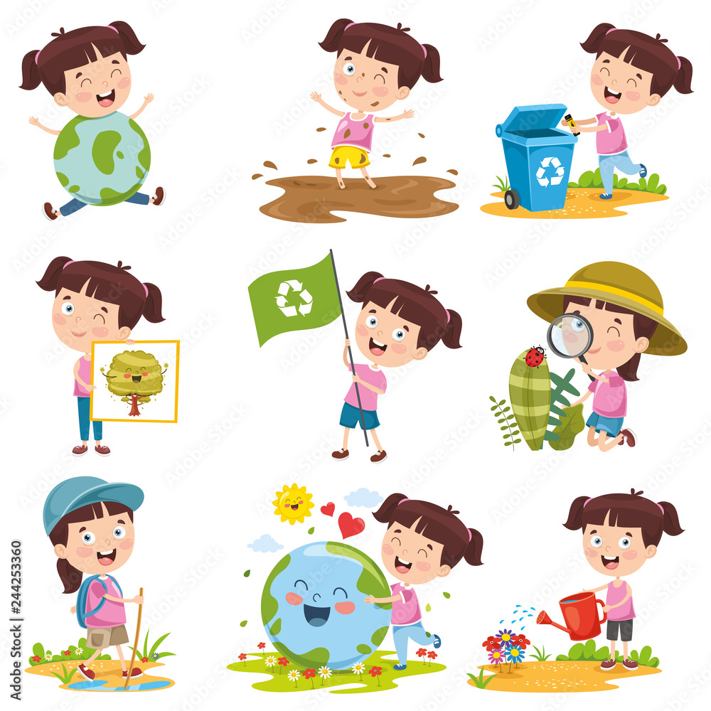 Vector Illustration Of Cartoon Girl Doing Various Activities Vector Illustration Of Cartoon Girl Doing Various Activities