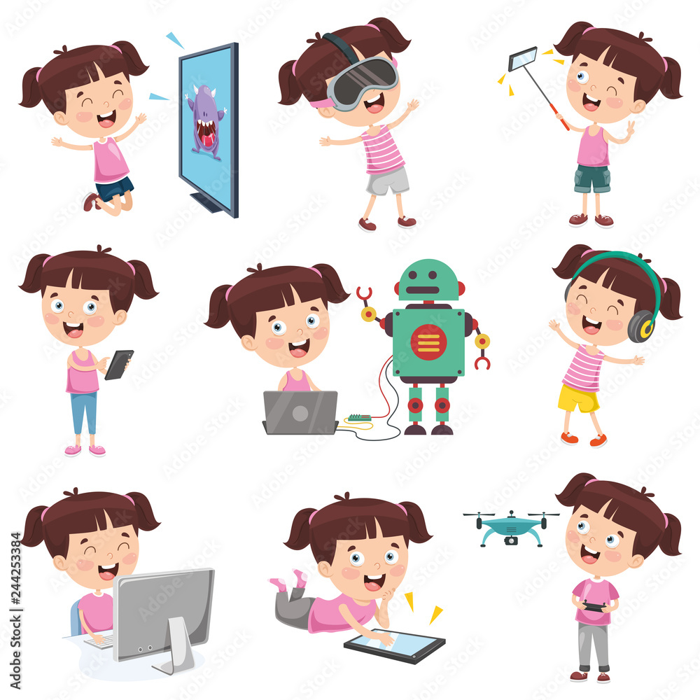 Vector Illustration Of Cartoon Girl Doing Various Activities Vector Illustration Of Cartoon Girl Doing Various Activities