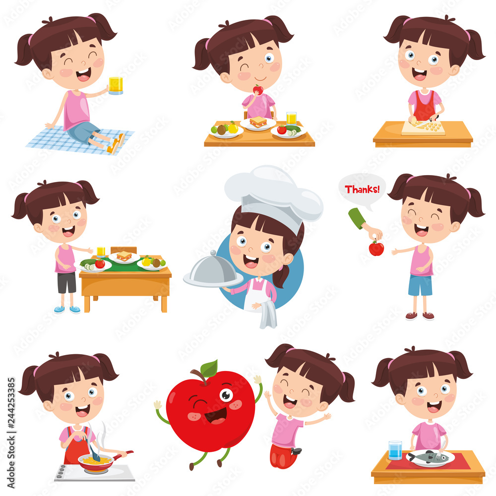 Vector Illustration Of Cartoon Girl Doing Various Activities Vector Illustration Of Cartoon Girl Doing Various Activities
