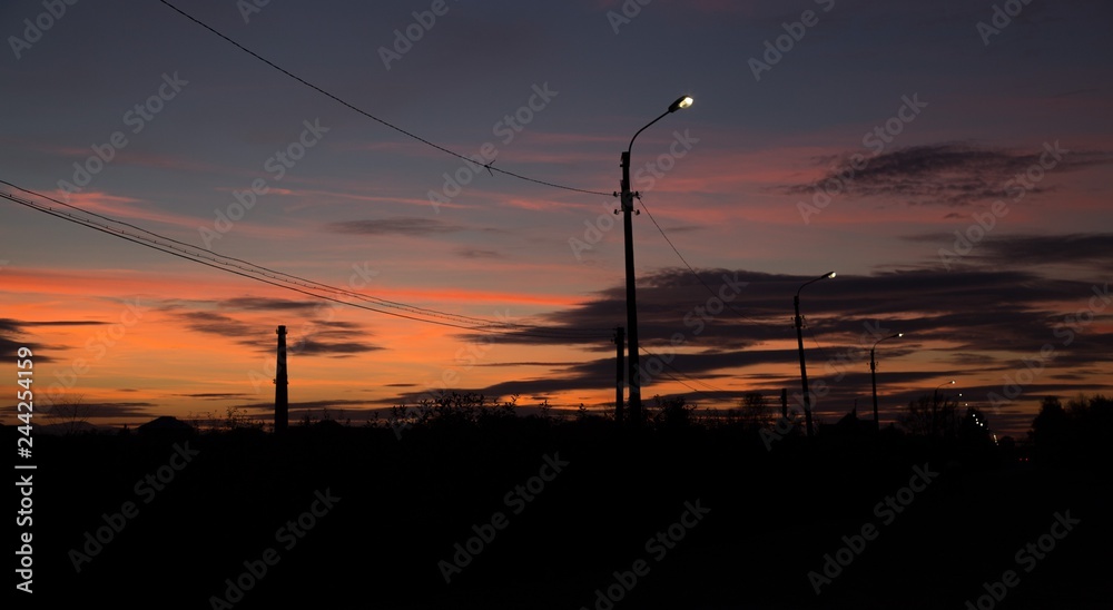 Panorama on the sunset in Kolomiya