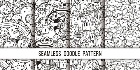 Gardinen Tiermuster Collection of funny doodle monsters seamless pattern for prints, designs and coloring books  © Drekhann