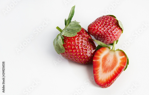 Fresh perfect berries red strawberries isolated on white, Concept of healthy eat food and nutrition.