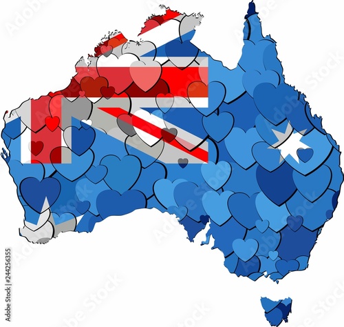 Australia map made of hearts background - Illustration