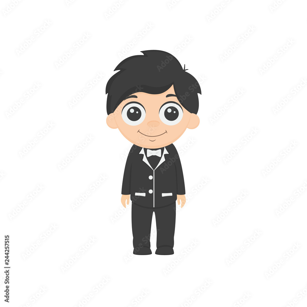 Young groom kid cartoon in black suit Young groom kid cartoon in black suit