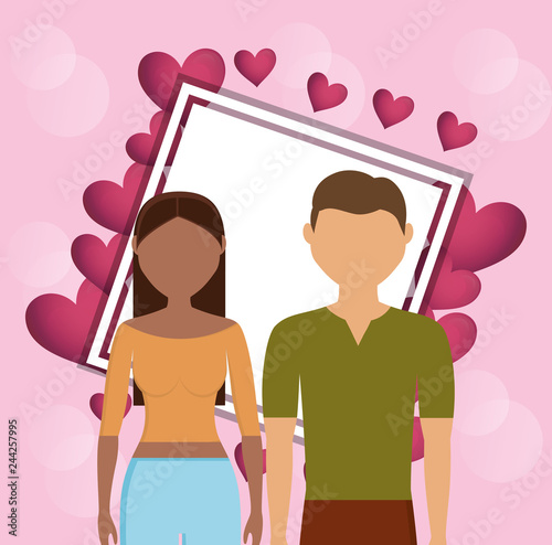 lovers couple with hearts love frame