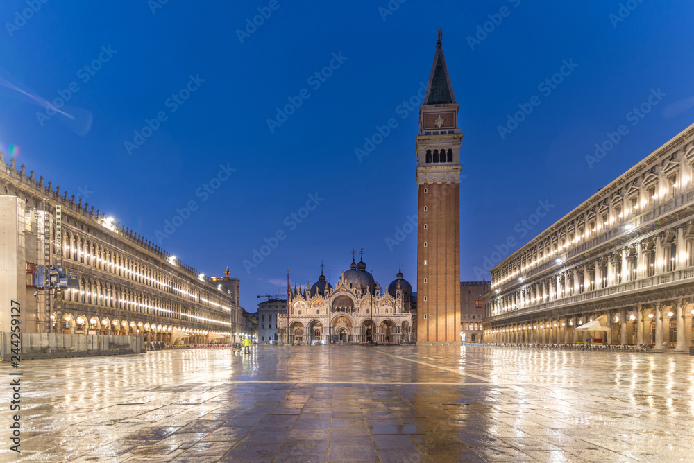 St.Marks Square early in the morning in the rain