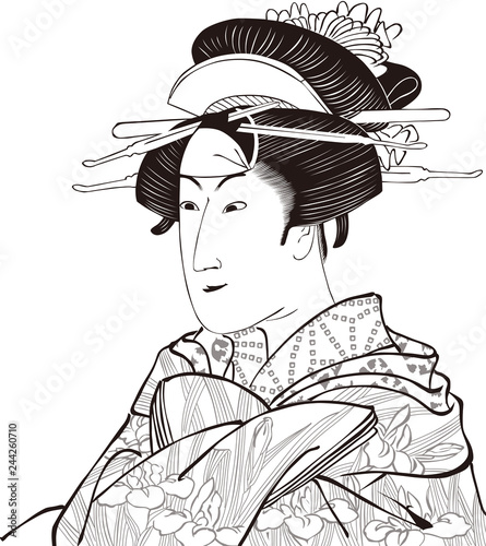  浮世絵　歌舞伎役者　女性　その2　白黒
