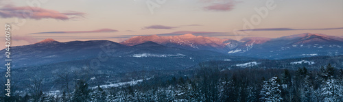 Sunrise panorama of Mt. Mansfield in the winter  Stowe  Vermont  USA