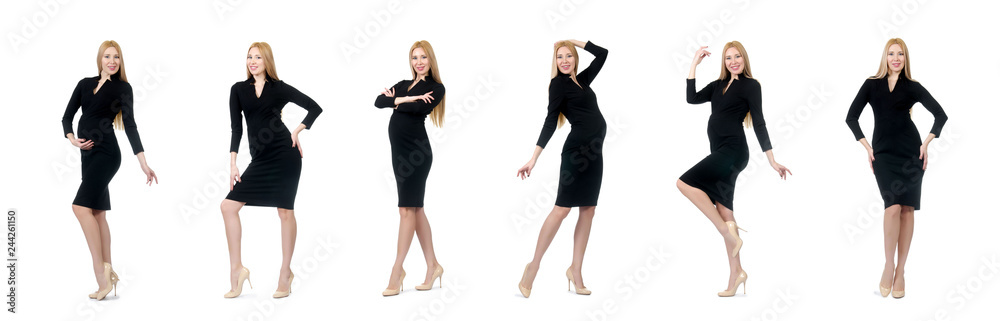 Pretty pregnant woman in black dress isolated on white Pretty pregnant woman in black dress isolated on white