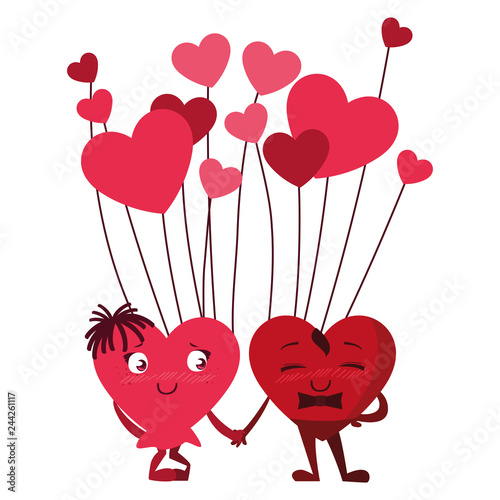 hearts couple with balloons helium emoticons