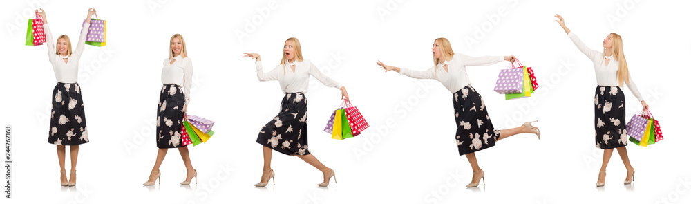 Woman with shopping bags isolated on white Woman with shopping bags isolated on white