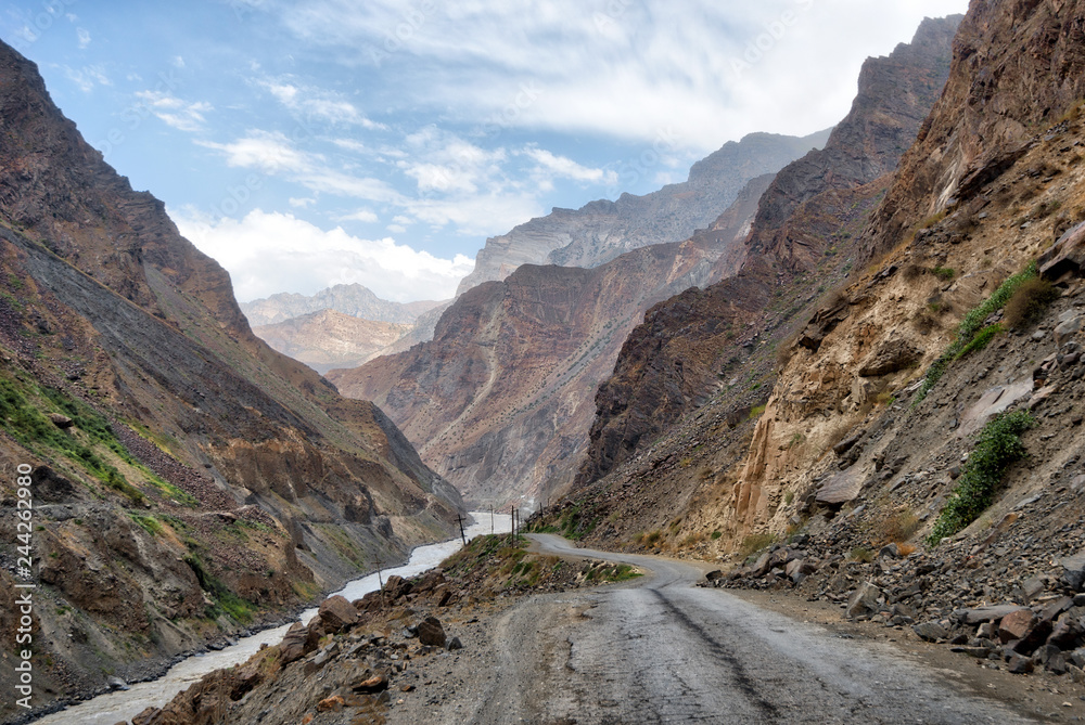 Pamir Highway in the Wakhan Corridor, taken in Tajikistan in August 2018 taken in hdr