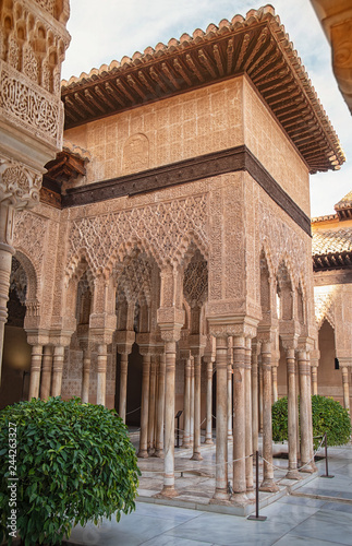 Lions court in the royal palace Nazaries in Alhambra, Granada, Andalucia, Spain