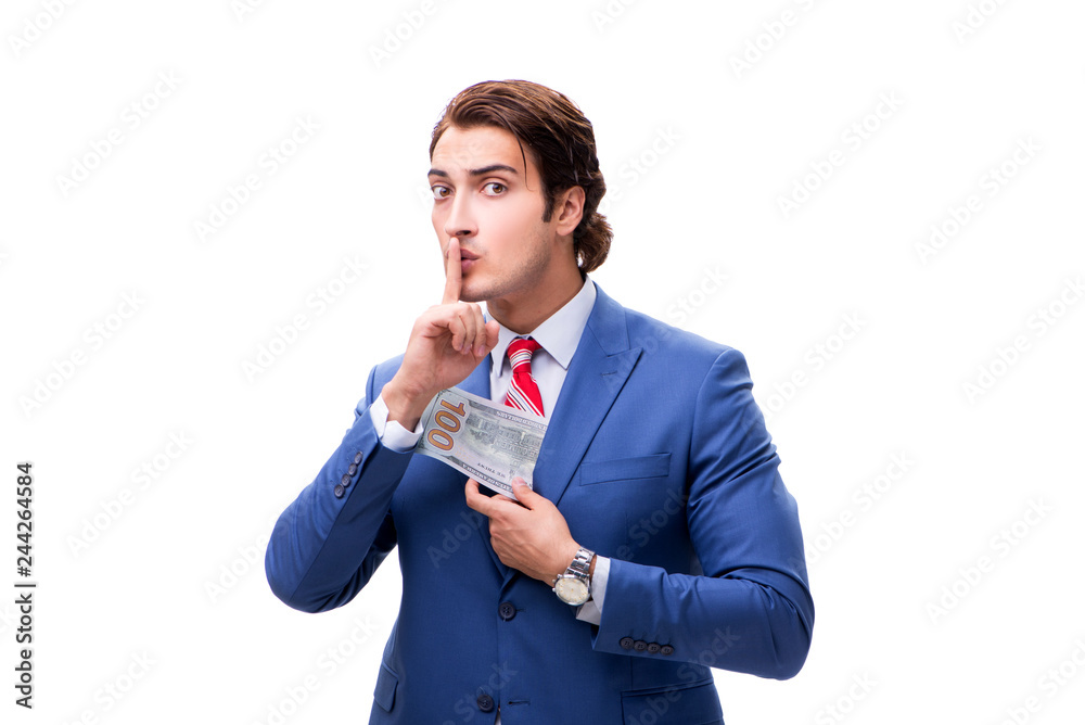 Elegant man with banknote isolated on white Elegant man with banknote isolated on white