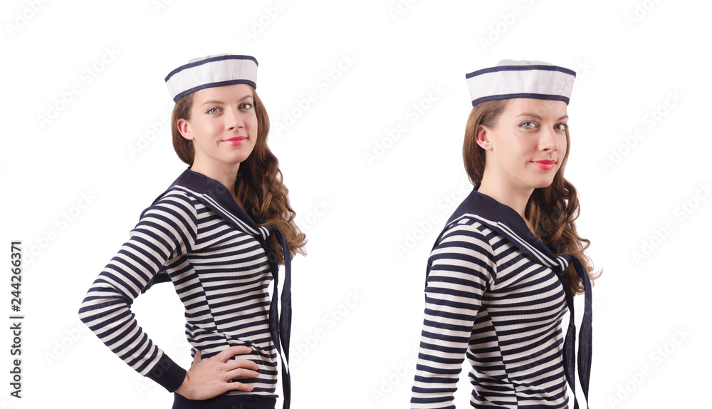 Young woman sailor isolated on white Young woman sailor isolated on white