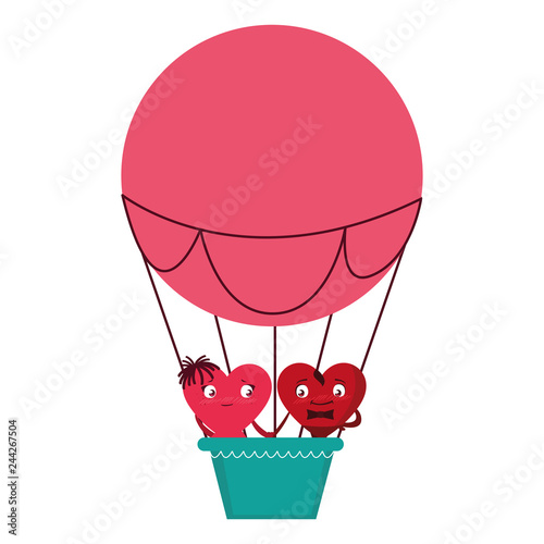 hearts couple flying in balloon air hot