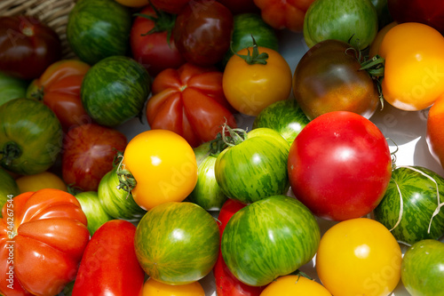 A variety of tomatoes for sale at a market in Nice, France