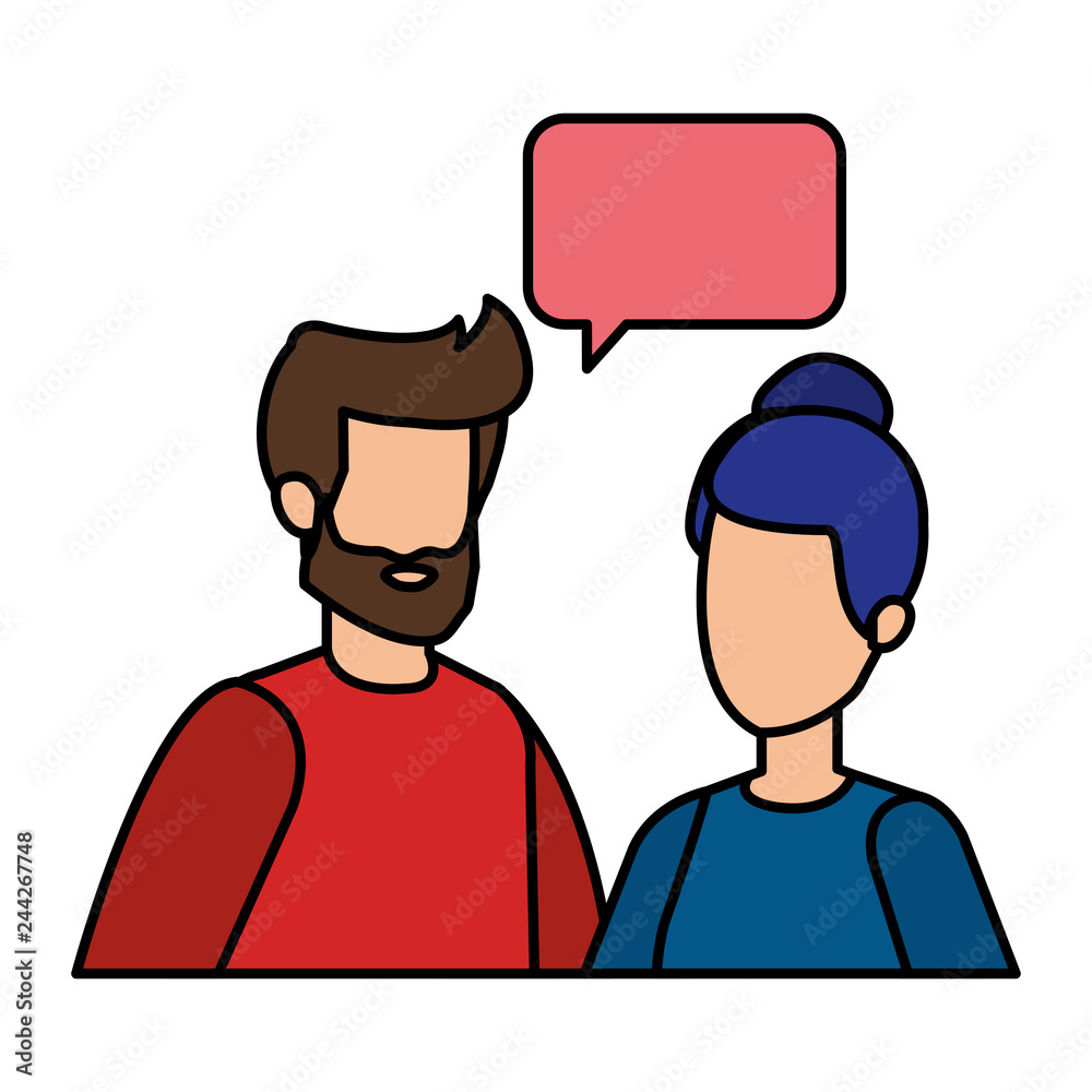 young couple with speech bubble characters young couple with speech bubble characters