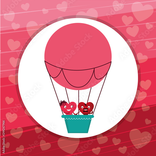 hearts couple flying in balloon air hot