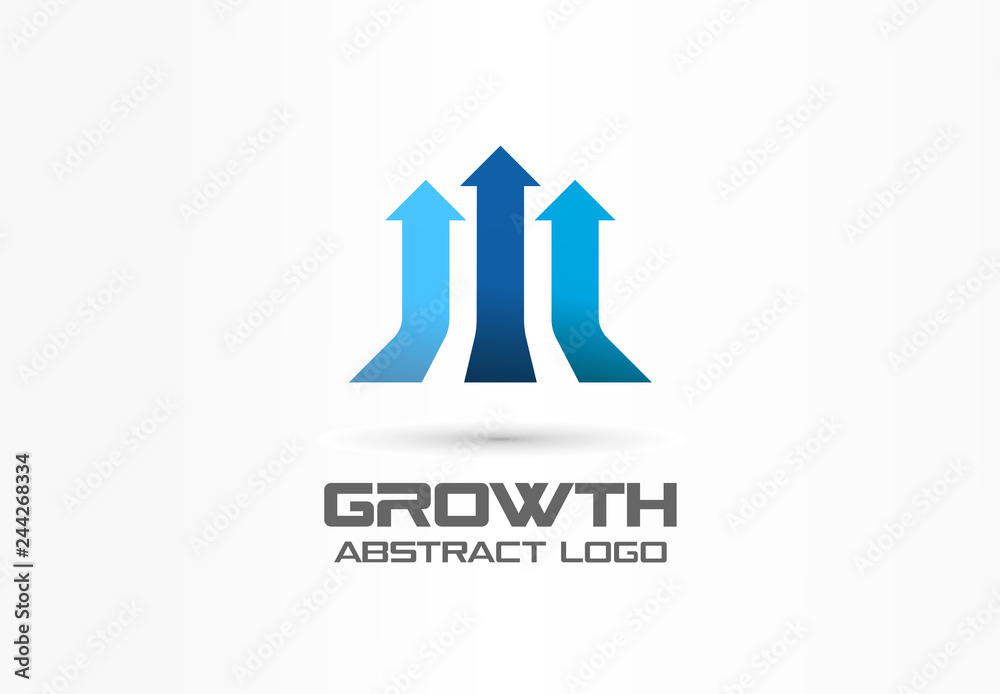Growth creative symbol concept. Leadership, profit, grow up 3d arrows abstract business logo. Leader power, progress chart, success integrate icon Growth creative symbol concept. Leadership, profit, grow up 3d arrows abstract business logo. Leader power, progress chart, success integrate icon