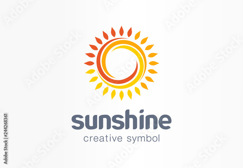 Sunshine creative symbol concept. Sunlight, solarium, sunblock cream, protection screen abstract business logo. Summer sunrise, sun rays icon