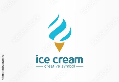 Ice cream ball creative symbol concept. Waffle cone, whipped dessert, cold food cafe abstract business logo. Tasty soft mousse, cool yogurt icon