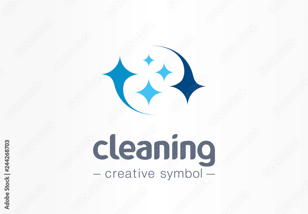 Sparkle star, fresh smile creative symbol concept. Wash, glare, laundry, cleaning company abstract business logo. Housekeeping, shine, cleaner icon - obrazy, fototapety, plakaty 