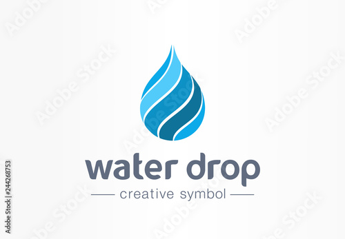 Water drop, aqua creative symbol concept. Clean wave, fresh drink, blue eco product abstract business logo. Spiral, droplet, environment icon.