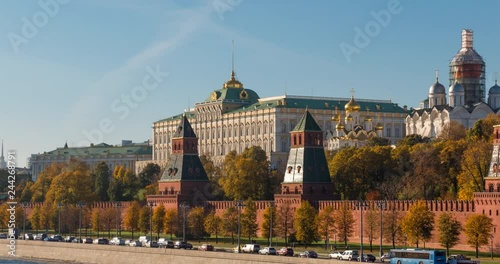 Sunny summer day moscow river bay kremlin Timelapse.