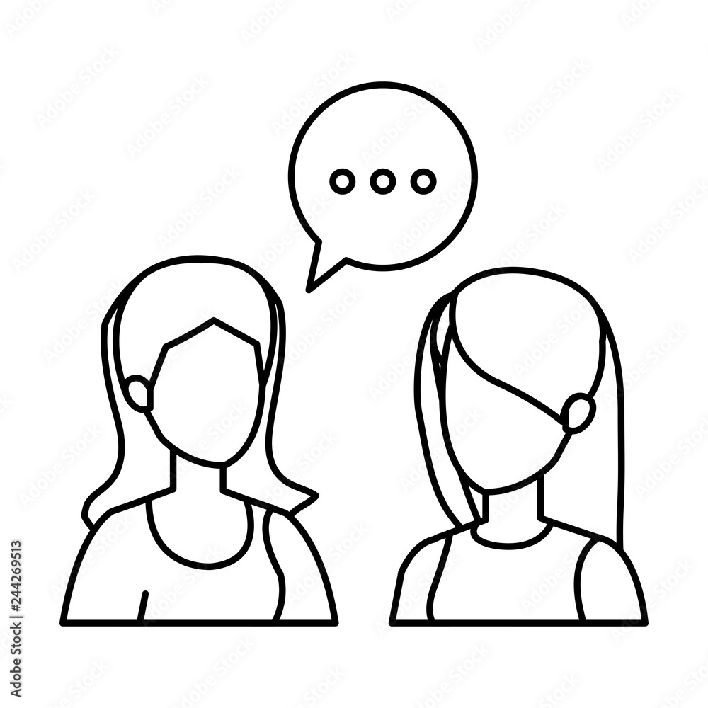 couple of girls with speech bubble couple of girls with speech bubble