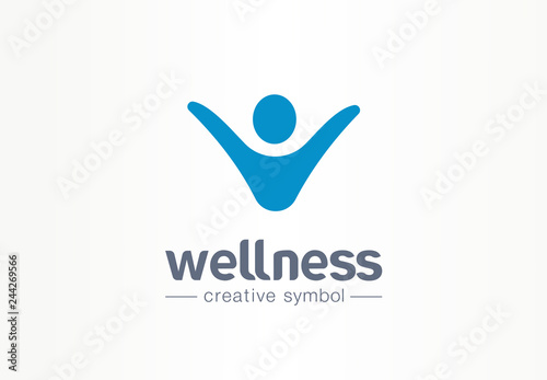 Wellness creative symbol lifestyle concept. Happy energy person abstract business fitness logo. People succes, freedom health, physiotherapy icon.