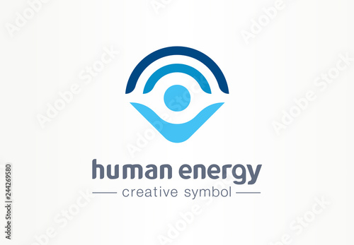 Human energy creative symbol medical concept. Harmony lifestyle abstract business healthcare logo. Person protection, body power grow wellness icon.