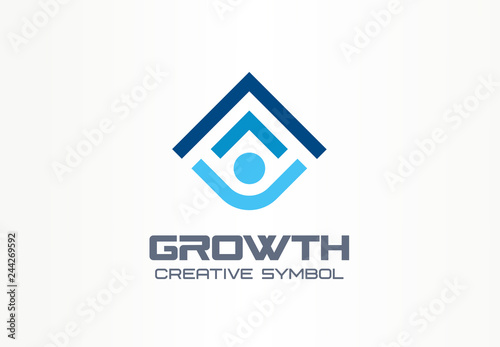 Growth creative symbol concept. Human professional progress abstract business leader logo. Person career success, best education, arrow shield icon