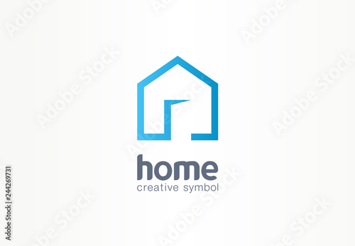 Home creative symbol concept. Open door, building enter, real estate agency abstract business logo. house interior architecture, website login icon.