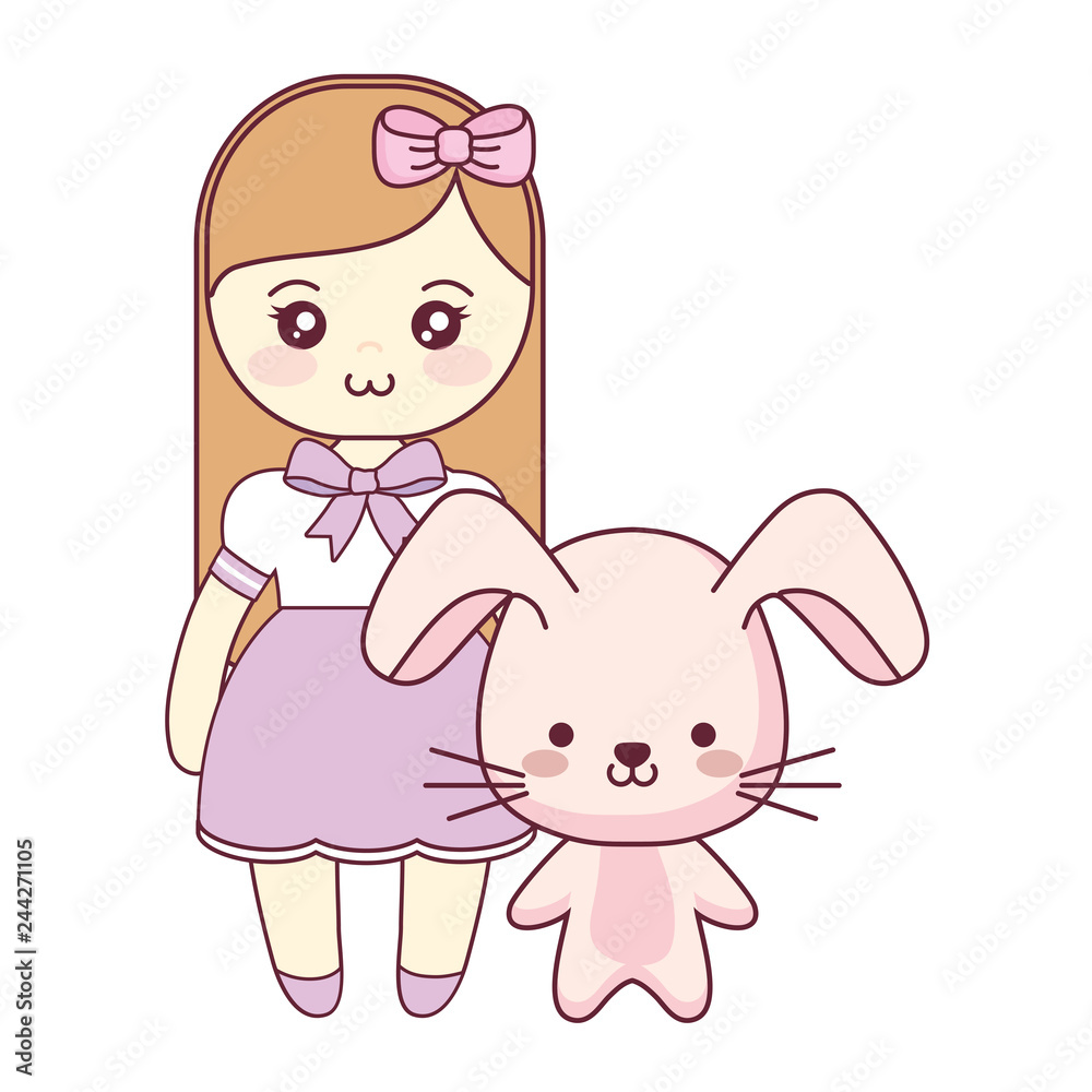 cute and little rabbit with girl cute and little rabbit with girl