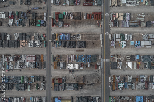 aerial view of raw industrial material in cargo port