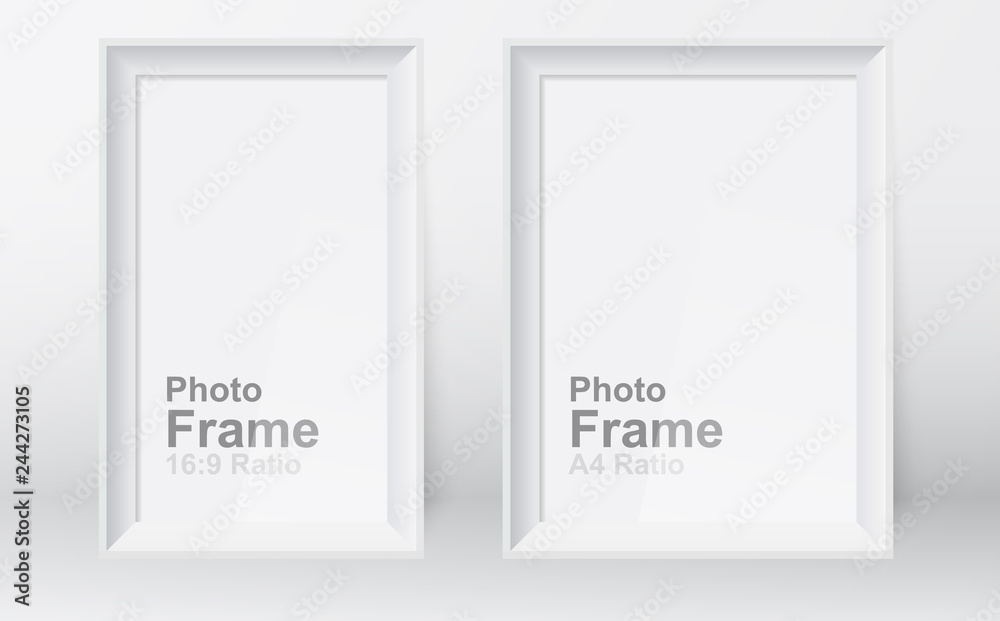 Realistic picture frame isolated on white background. 3D picture frame design vector for A4 and 16:9 ratio Realistic picture frame isolated on white background. 3D picture frame design vector for A4 and 16:9 ratio