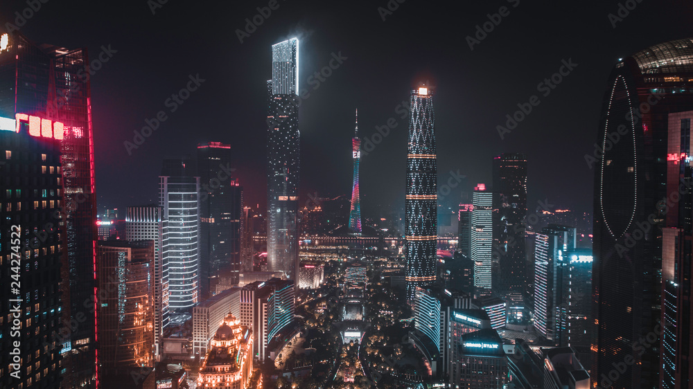 amazing top view in center city  on canton tower in Guangzhou, China - obrazy, fototapety, plakaty 