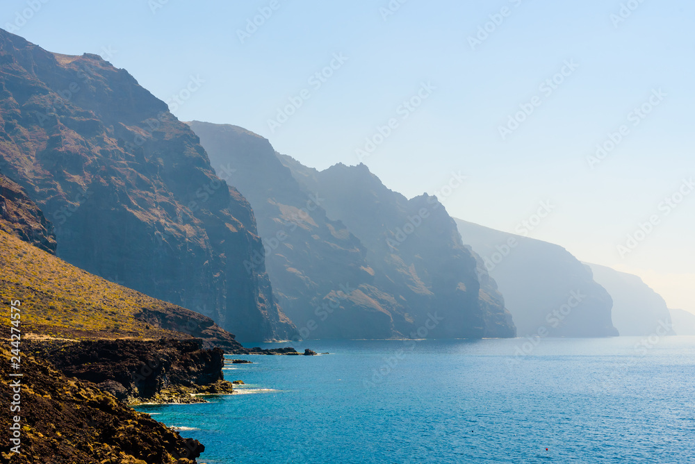 Stunning view of the huge cliffs of Los Gigantes from Cape Teno. Tenerife. Canary Islands..Spain