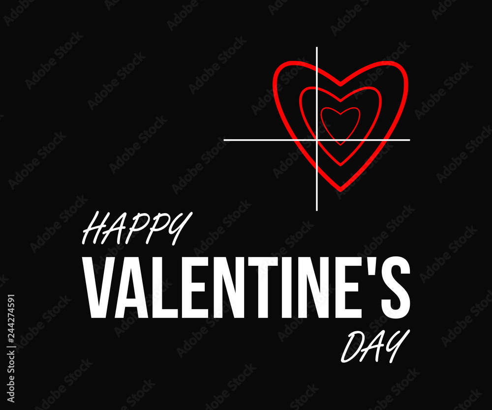 heart shape math charts or target, happy valentine's day card with black background