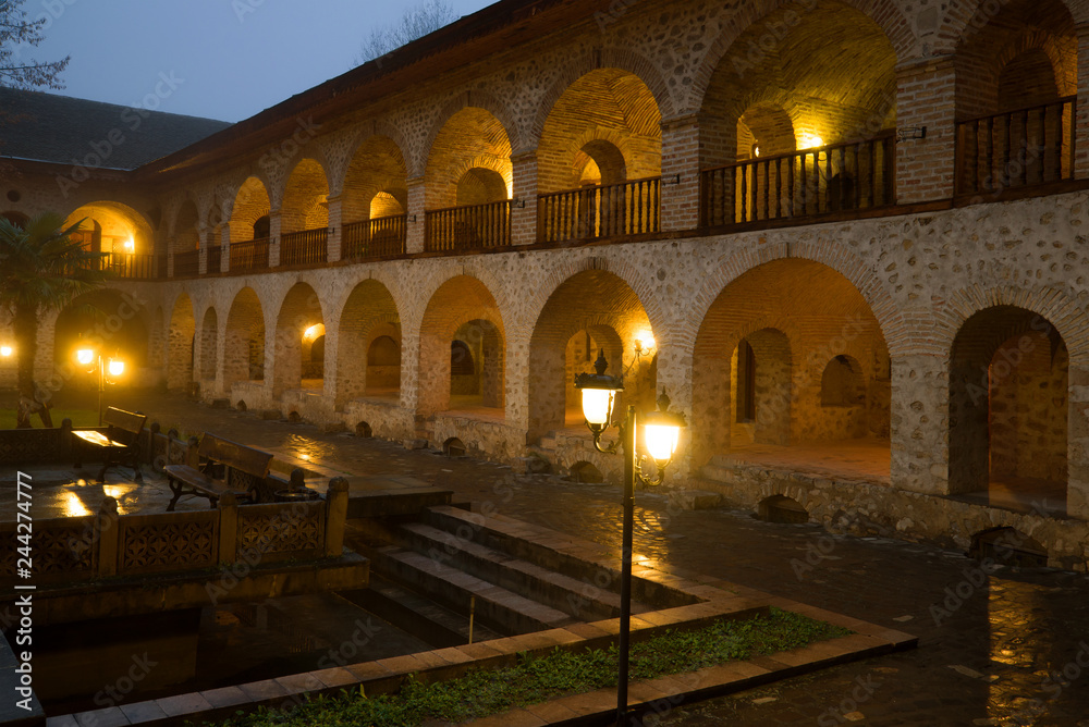 January evening in the courtyard of the ancient caravan-serai. Sheki, Azerbaijan
