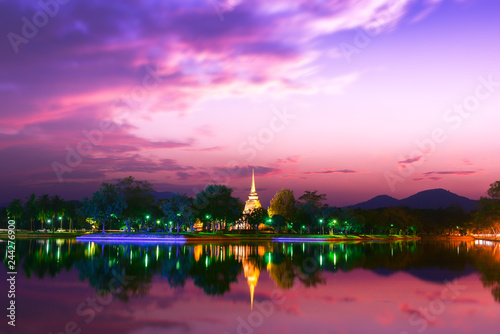 Sukhothai historical park, the old town of Thailand, At twilight.
