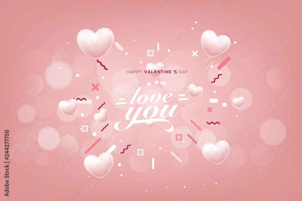 Happy valentines day with heart balloon shape,banner, Background, vector illustrator
