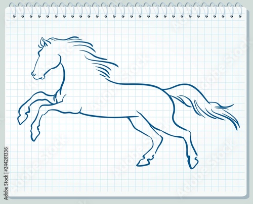 Galloping horses. Hand-drawn illustration - Vector